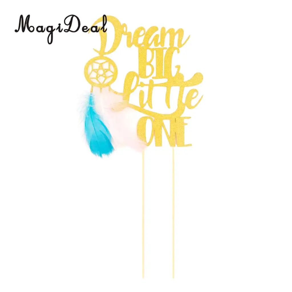 Glitter Paper Dream Big A Little One Cake Topper Birthday Party Decoration Boy Girls Cupcake Topper For Birthday Party