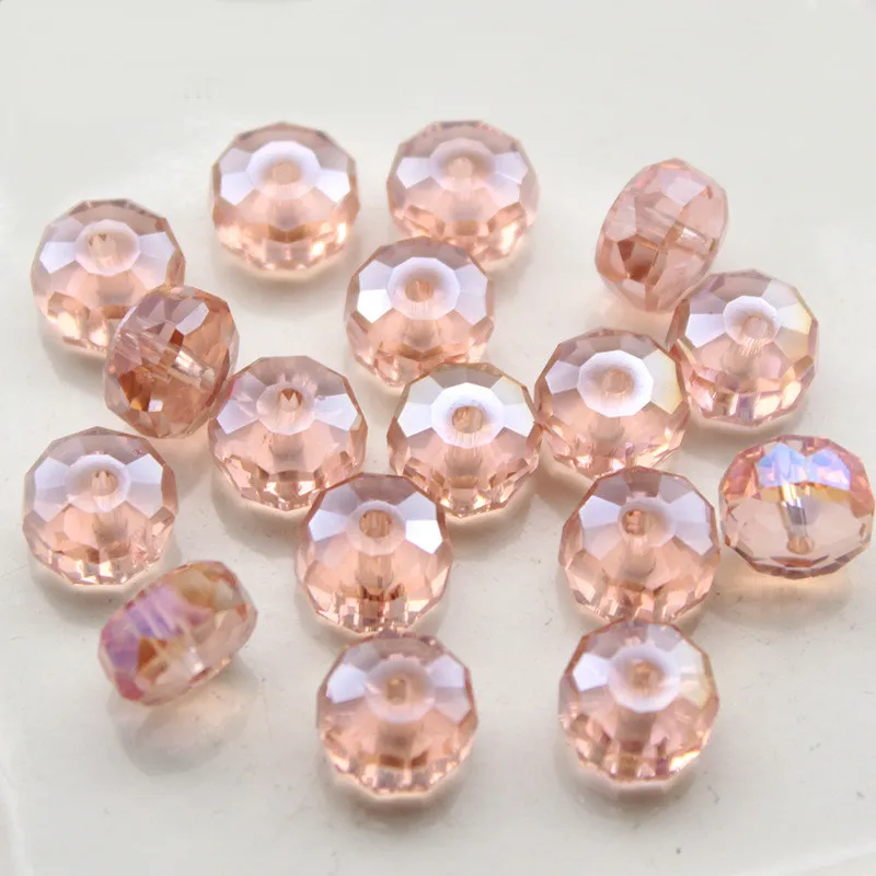 50 PCS 6*10mm Flat Round Crystal Lampwork Bead Hole Beads Loose Beads
