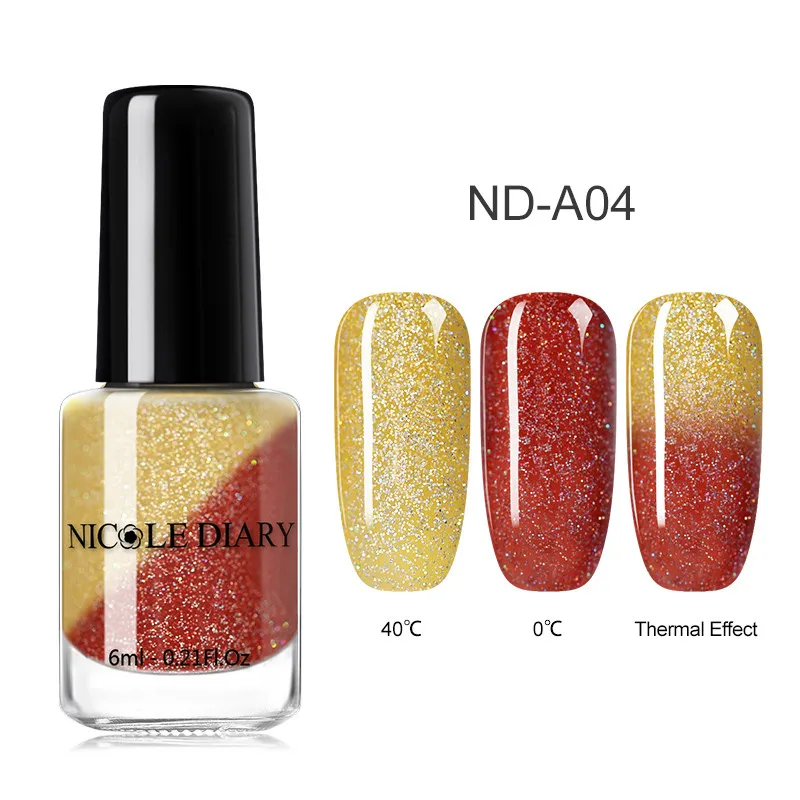 Thermal ND-A04 NICOLE DIARY Радужный термальный голографический лак для ногтей с блестками температурный лак для ногтей лак на водной основе Holo Oil - Цвет: Thermal ND-A04