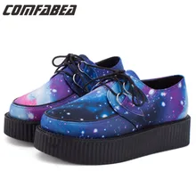 Size 35 40 HARAJUKU VIVI ZIPPER color block galaxy blue flat creepers platform shoes for font