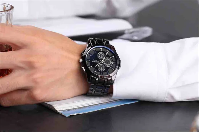 Мужские кварцевые часы полностью стальные горячая распродажа Роскошные и повседневные деловые наручные часы из нержавеющей стали модные черные мужские часы saati