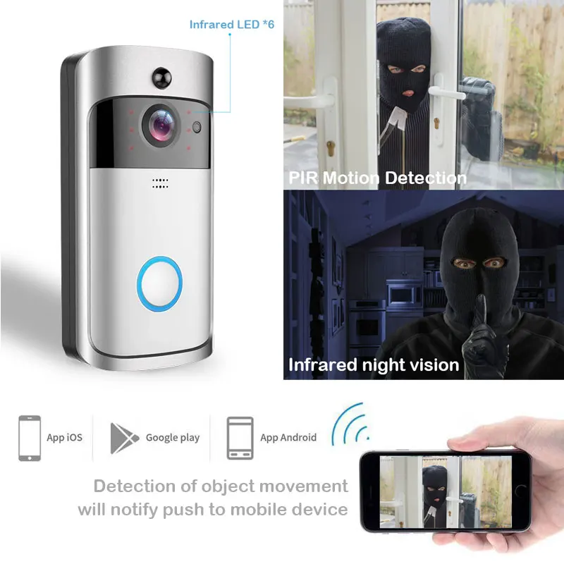 ZWN Smart Doorbell Camera 720P Wifi Wireless Call Intercom Video-Eye for Apartment door bell Ring for phone Home Security Camera