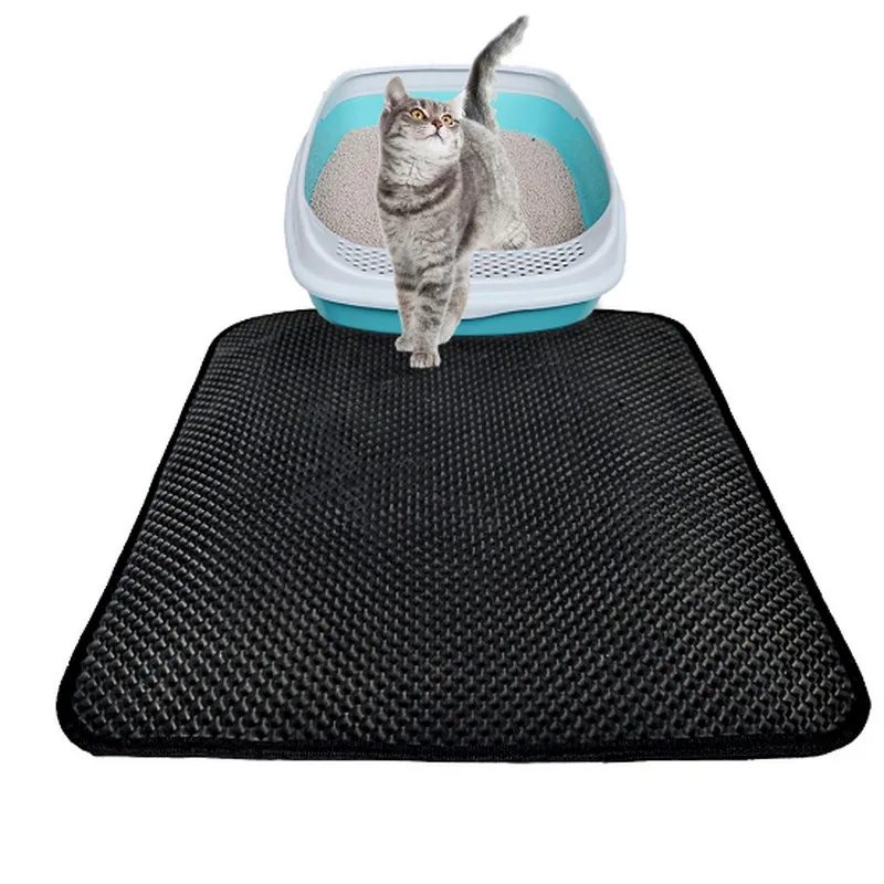 Коврик для кошачьего туалета EVA двухслойный коврик для кошачьего туалета с водонепроницаемым нижним слоем kattenmand-черный серый - Цвет: Черный