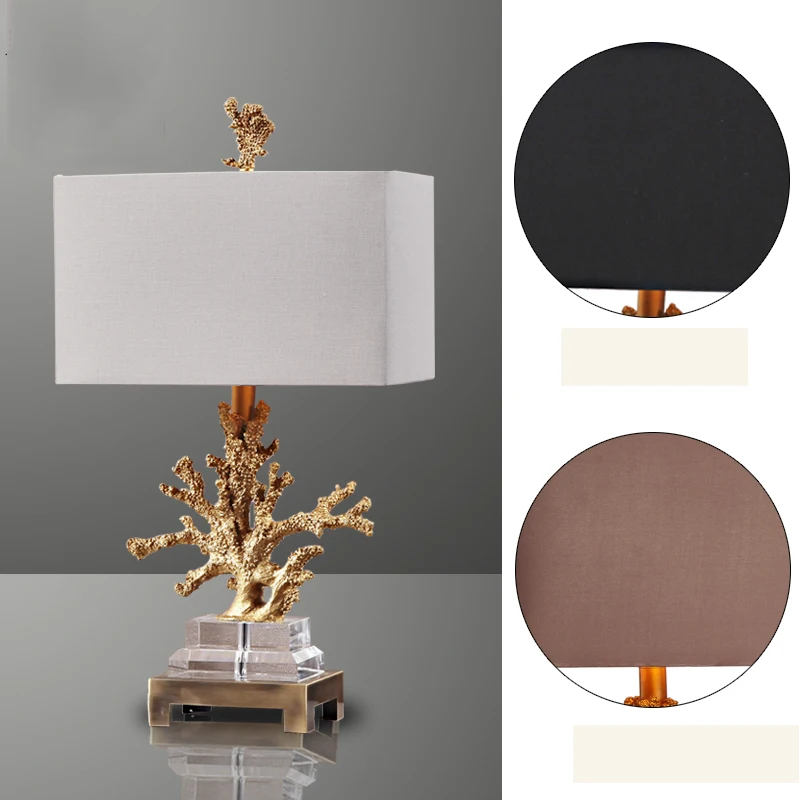 

Luxury Gold Coral Table Lamp Living Room Mediterranean Bedroom Bedside Table Lights 3 Fabric Lampshade Optional Home Lighting