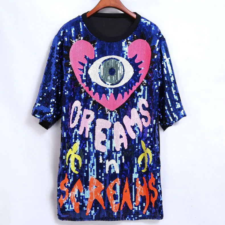 Новые летние женские топы с надписью Love Peach Eye, длинная свободная футболка с блестками, праздничный топ в готическом стиле, модная футболка с единорогом