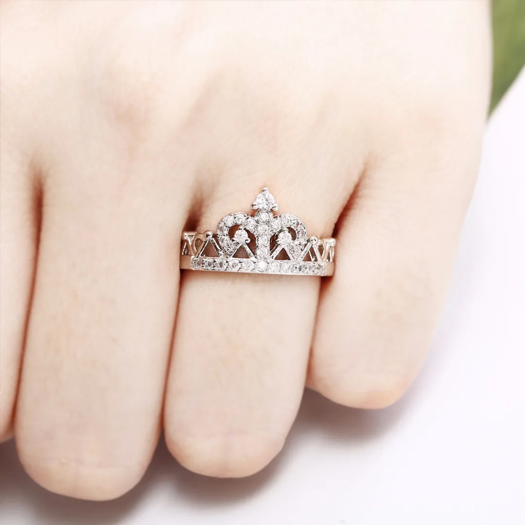 Classic Queen Crown Ring Fashion Wedding Engagement Rings anillos mujer