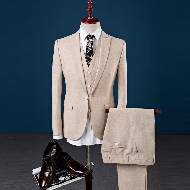 (Пиджак + брюки + жилет) для мужчин хлопок и льняной костюм Slim Fit Мода Досуг торжественное платье костюмы человек Бизнес блейзеры костюмы Для ... (Пиджак + брюки + жилет) для мужчин хлопок и льняной костюм Slim Fit Мода Досуг торжественное платье костюмы человек Бизнес блейзеры костюмы Для ...