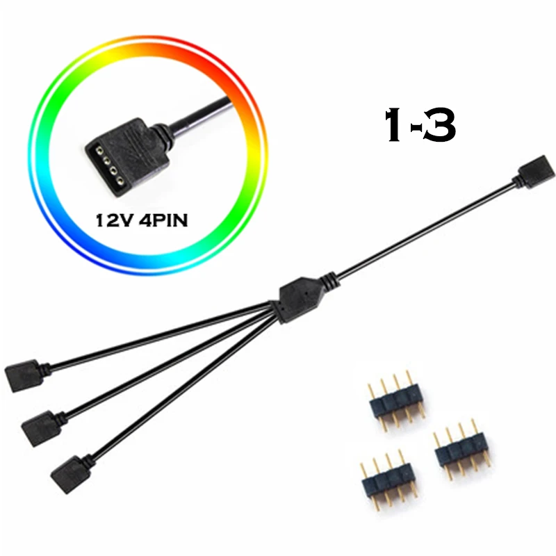 Extension Cable For Motherboard Interface 5V3PIN/12V4PIN AURA RGB 1-2/3/4 Interface Splitter Addressable D-RGB SYNC Hub JST-3Pin - Цвет лезвия: 1-3(4Pin 12V)