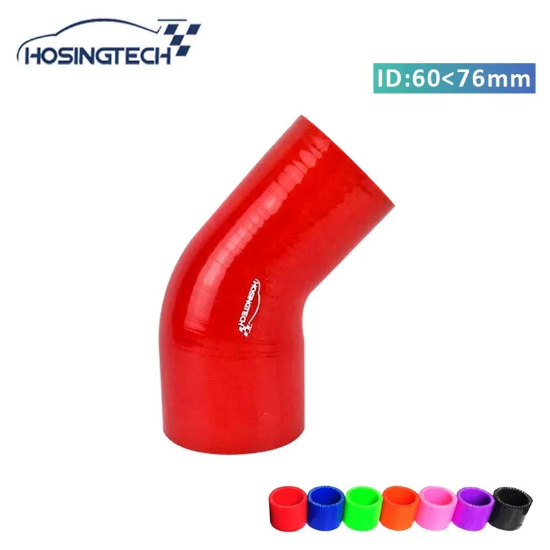 

HOSINGTECH- high quality factory price 3" to 2.35"(76mm-60mm) red 45degree silicone elbow air intake hose