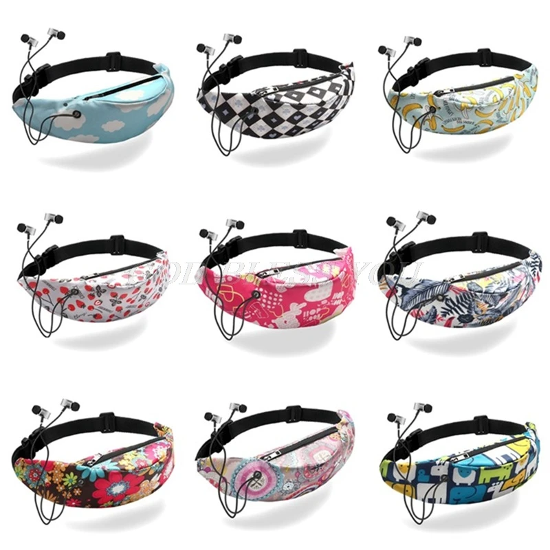 

3D Colorful Print Women Waist Fanny Pack Belt Bag Headset Chest Pouch Travel Sport Hip Bum Bags Small Purse Outdoor Bag