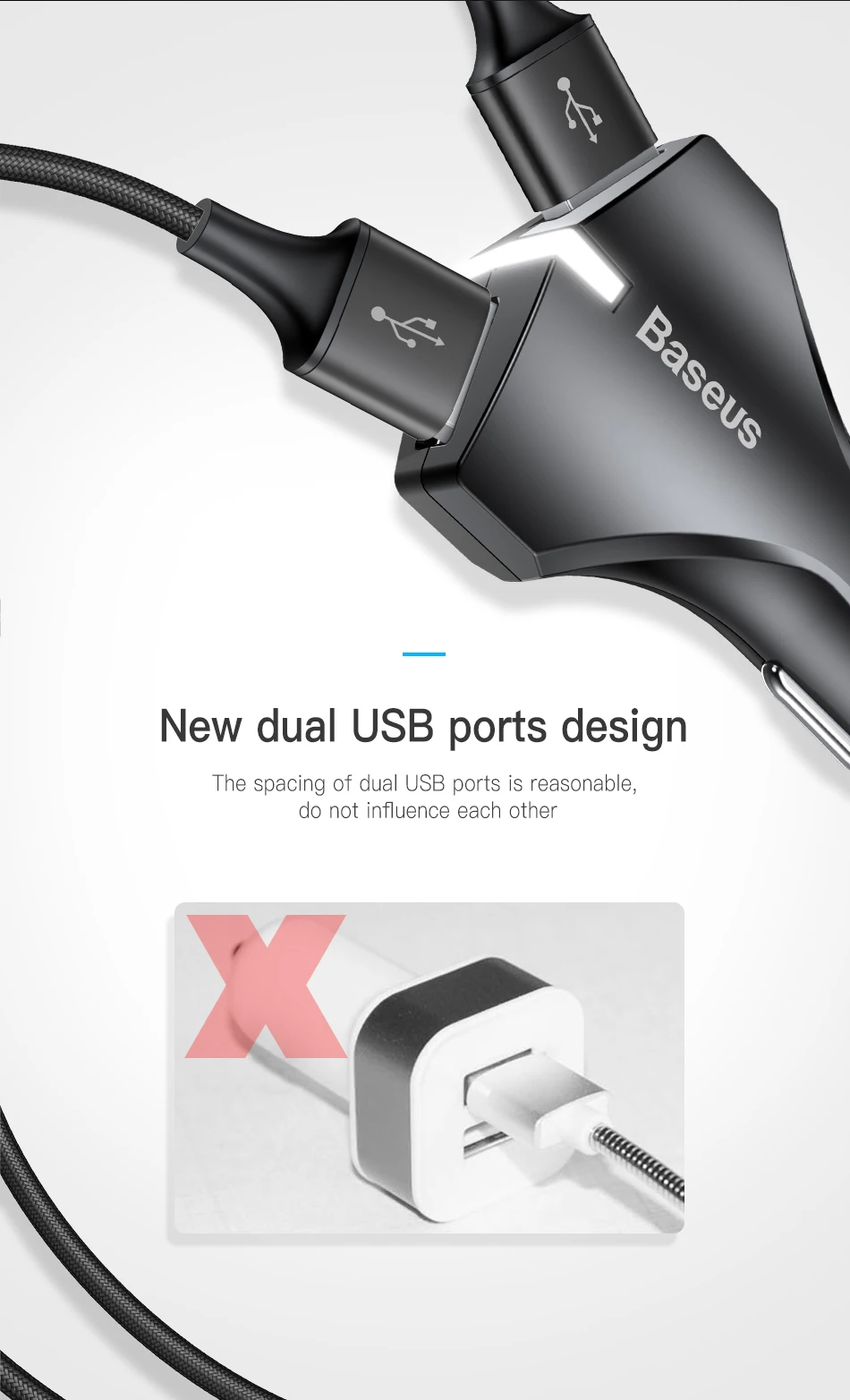 Baseus автомобильное зарядное устройство с двумя USB и быстрой зарядкой 3,0 для samsung Galaxy S8 S9, быстрое автомобильное зарядное устройство для iPhone X 8 7