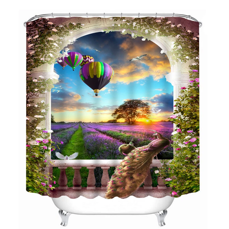 

Customize 3D Shower Curtains Flowers Round Arches Pattern Bathroom Curtain Waterproof Washable Bath Curtain Bathroom Products