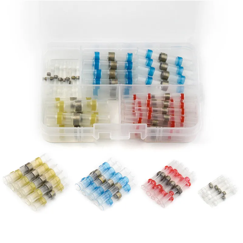 

4Sizes Insulated Solder Seal Heat Shrink Butt Wire Terminals Connector 50pcs/lot Shrinkable Wire Cable Splice Connector with Box