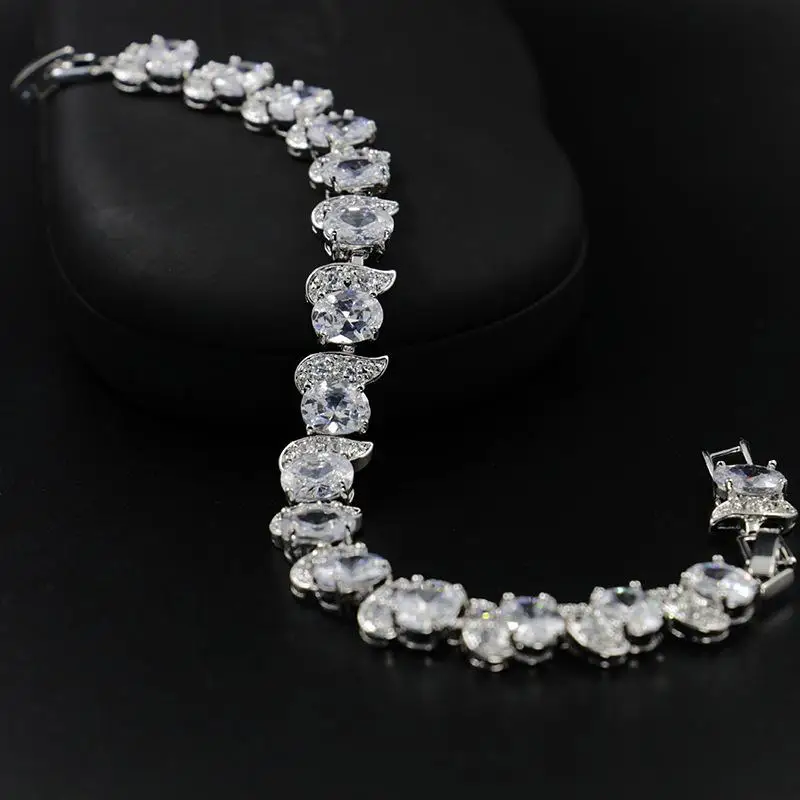 Роскошные 925 пробы серебряные свадебные украшения супер белый кубический цирконий цепочка и звено браслет для невест - Окраска металла: White