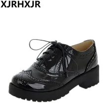 XJRHXJR New 2019 Spring Round Toe Brogue Oxford Shoes For Women Plus Size 34-43 Carved Lace Up Women Oxfords Shoes Woman Sapatos XJRHXJR New 2019 Spring Round Toe Brogue Oxford Shoes For Women Plus Size 34-43 Carved Lace Up Women Oxfords Shoes Woman Sapatos