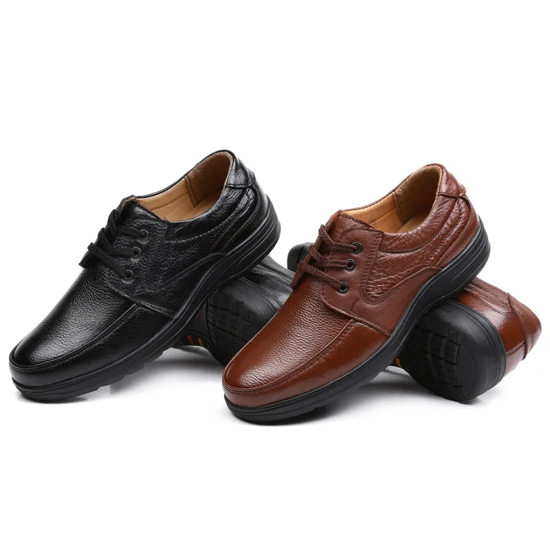NPEZKGC Spring Men Shoes Leather Men's Loafers lace up Casual Middle-aged Wear-resistant Soft Bottom Business Shoes Man NPEZKGC Spring Men Shoes Leather Men's Loafers lace up Casual Middle-aged Wear-resistant Soft Bottom Business Shoes Man