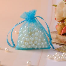 100 шт./лот 9x12 см озеро голубое из органзы мешок присутствует Тюль подарок на свадьбу упаковка для конфет принять печать логотипов под заказ