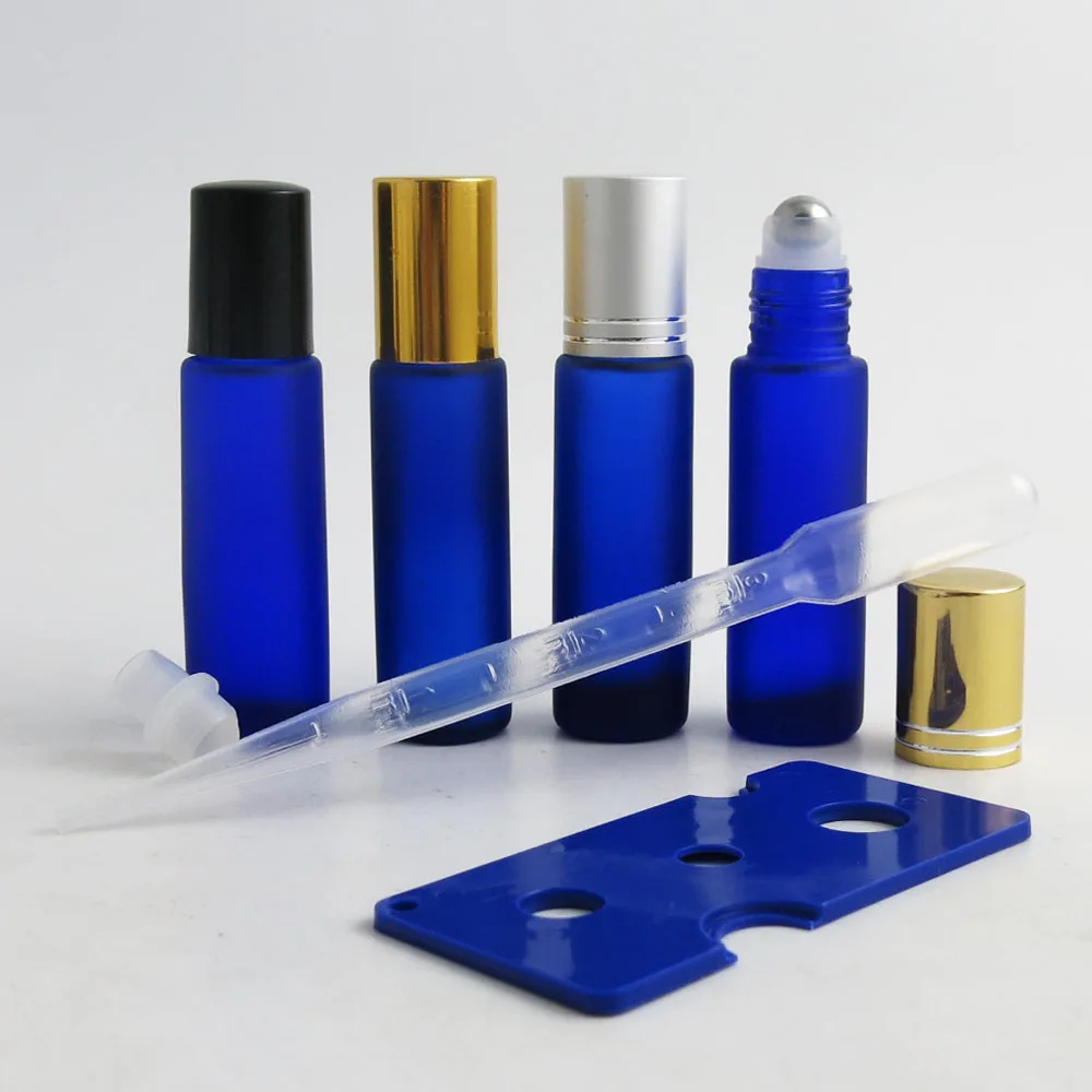

24 x 10ml Hot Sale Portable Perfume Roller Bottles Essential Oil Empty Blue Bottles Roll-On Sample Glass Bottle Dropshipping