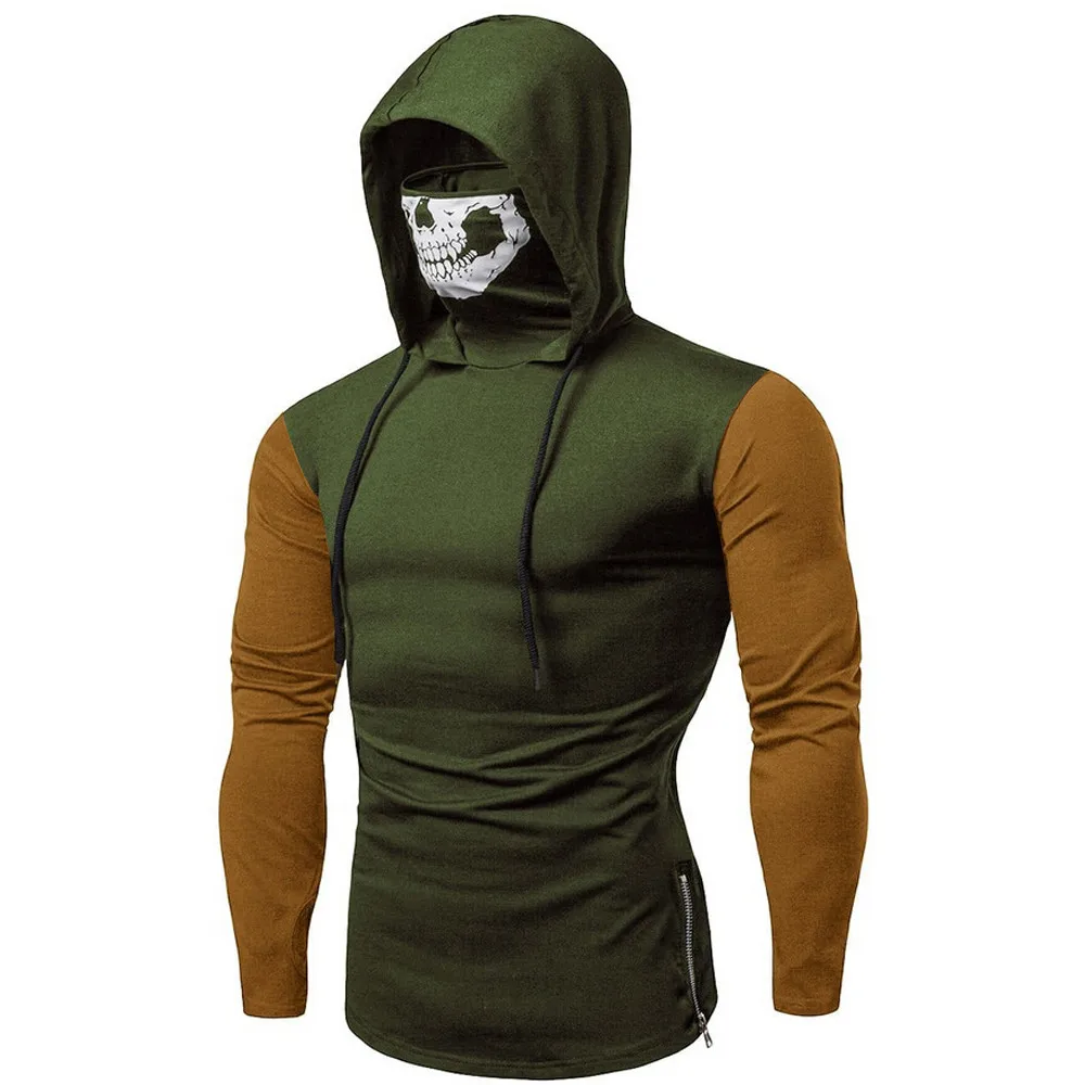 

Mens Mask Skull Splicing Pullover Long Sleeve Hooded Sweatshirt Tops Jacket Top Coat Outerwear Slim Fit Jackets