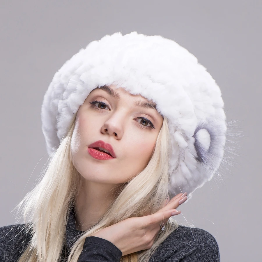 ZDFURS* Горячая Распродажа Женская мода вязаная Настоящая Натуральная шапка из меха кролика Рекс натуральная женская зимняя меховая шапка высокого качества берет