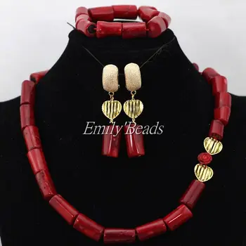 

Indian Wedding Jewelry Set Red African Nigerian Costume Coral Beads Necklace Sets Bridal Gift Jewelry Set Free Shipping CJ596