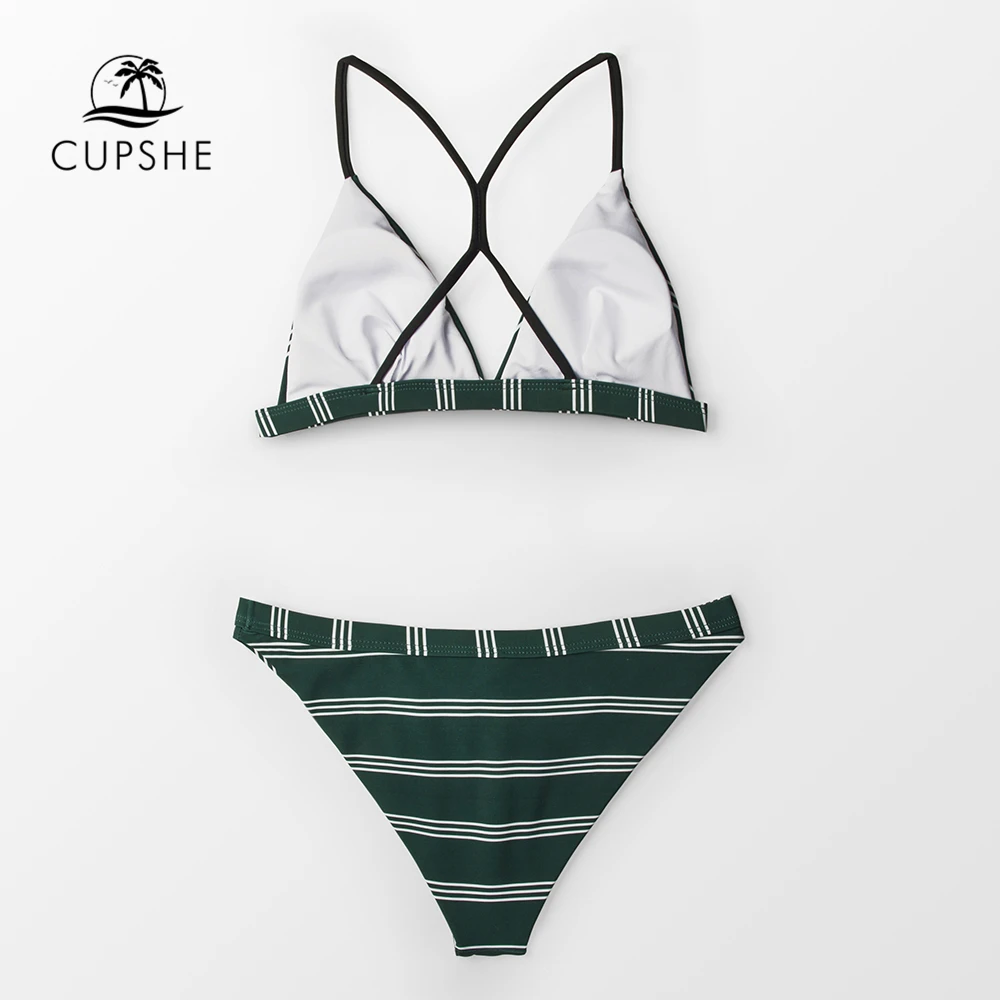 CUPSHE полосатые бирюзовые треугольные женские комплекты бикини сексуальные