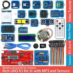 Богатый UNO R3 Atmega328P развитию Сенсор модуль Starter Kit для Arduino с IO щит MP3 DS1307 RTC Температура Сенсор