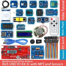 Rich UNO R3 Atmega328P Development Board Sensor Module Kit for Arduino with IO Shield MP3 /DS1307 RTC /Temperature /Touch Sensor