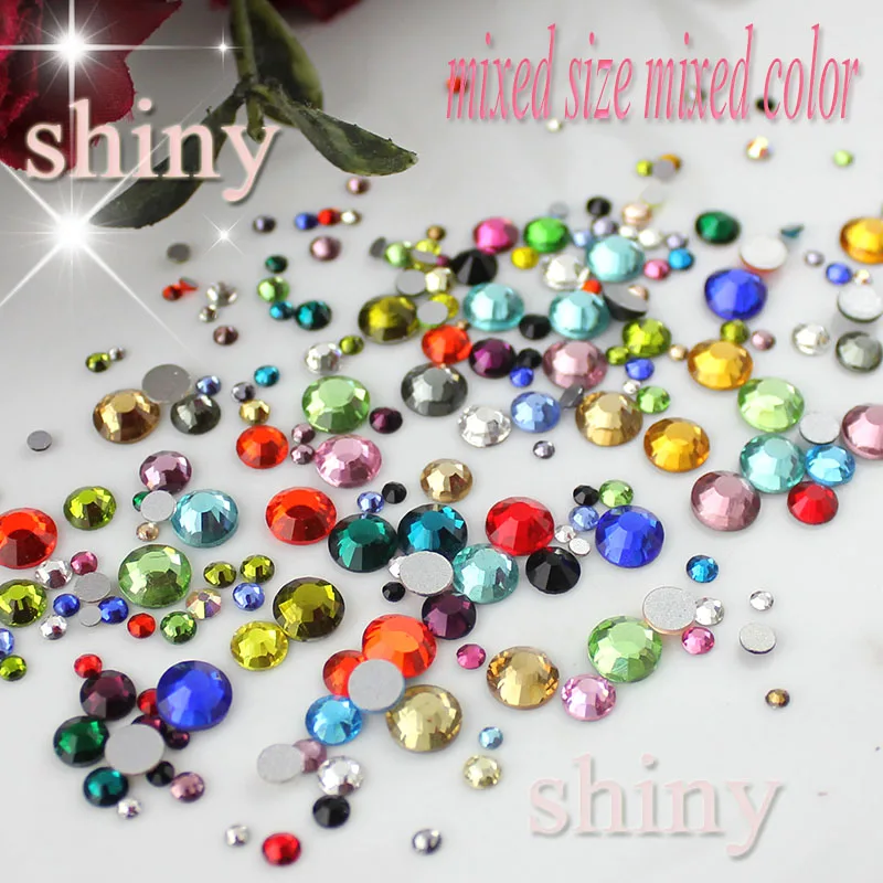 Mixed Size&Colors 10g/Bag Nail Art Rhinestone SS6-SS30  Glass Flatback Non Hot Fix Rhinestones Glue On For Nails decorations
