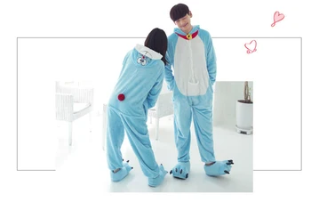 

Japenese anime Doraemon cosplay pajamas costume man and women Flannel home dress Couples cartoon sleeper