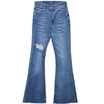 

skinny hole Wide Leg Flare Pants high Waist jeans for women