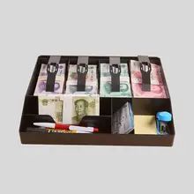 8 сеток, увеличивающая рост, черный пластиковый ящик для хранения монет, банкнот, лоток для денег, органайзер с 4 съемными зажимами