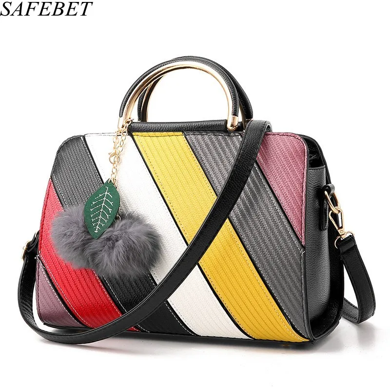 

SAFEBET Brand High Quality PU Leather Stripe Design Crossbody Messenger bag Color Fashion Women Handbag Messenger Shoulder bags