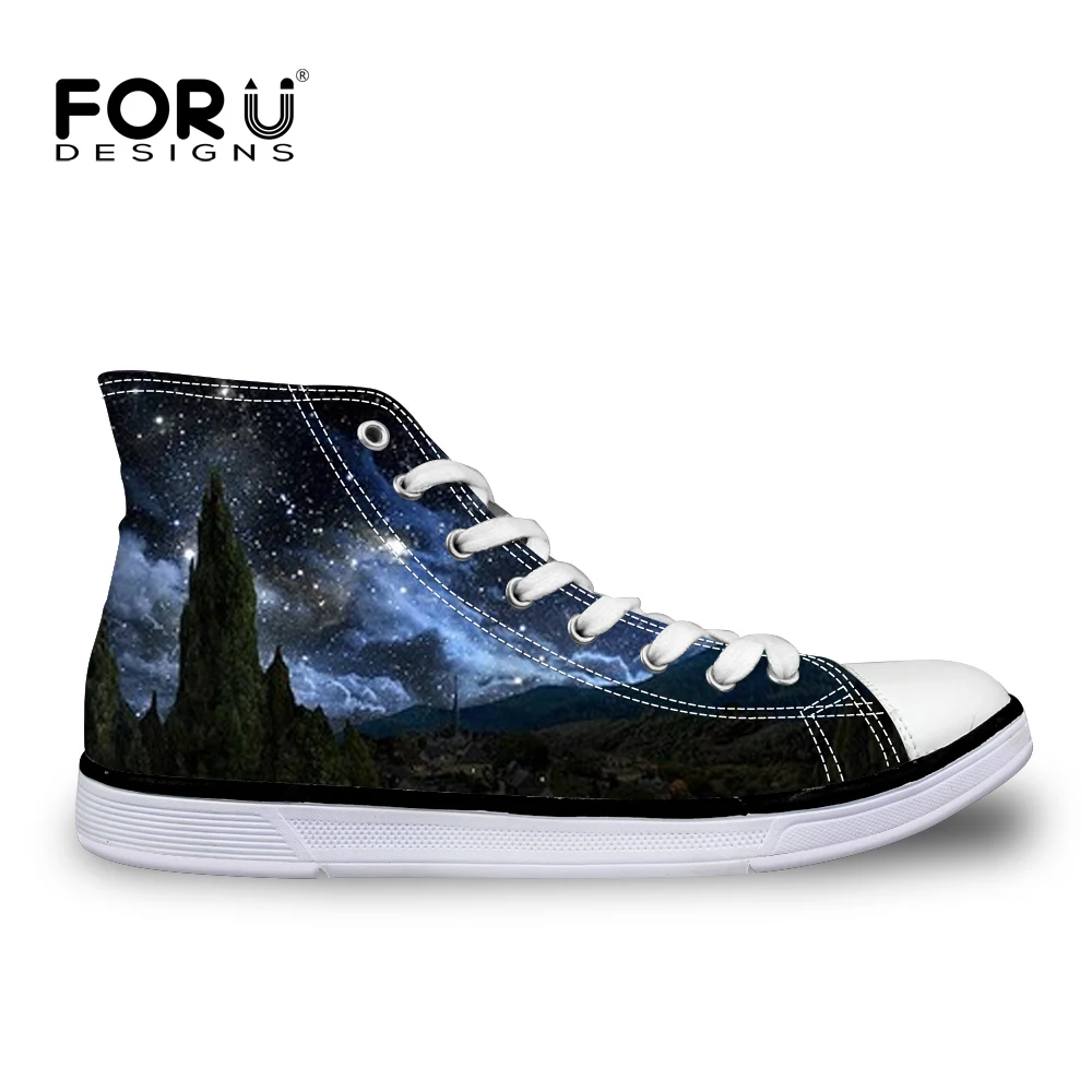 

FORUDESIGNS Galaxy Pattern Women High Top Vulcanize Shoes 3D Space Star Lace-up Leisure Canvas Shoes for Female Shoe Women 2018
