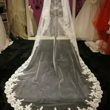 Длинный 1 слой белый слоновая кость Тюль Кружева Свадебные вуали с каймой Свадебные аксессуары