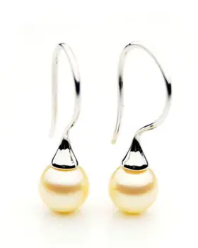 

a pair of AAA round 10-11mm natural south seas gold pearl earrings silver