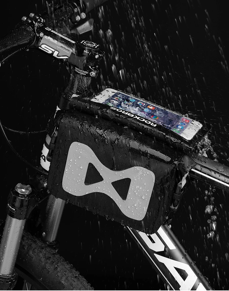 ROCKBROS велосипедная полностью водонепроницаемая сумка для велосипеда MTB, велосипедная сумка на переднюю раму, велосипедная сумка для мобильного телефона, сумка для сенсорного экрана, аксессуары
