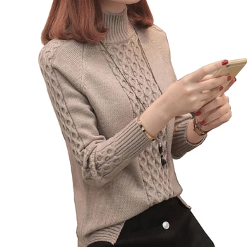 

Knitted And Pullovers women sweater 2018 Autumn Winter Casual Turtleneck long sleeve Criss-Cross Striped Loose female sweater 19