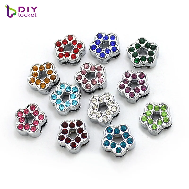 

Beautiful 12PCS/lot Crystal Flower 8MM Slide Charms Fit DIY Wristband & Bracelet /Pet Collar, Accept customization LSSC192