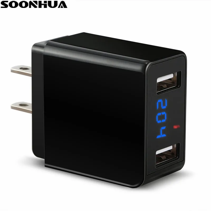 

SOONHUA Dual USB Ports Phone Charger Digital Voltage Display 5V2.4A Intelligent Quick Charging Adapter Mobile Wall Charger