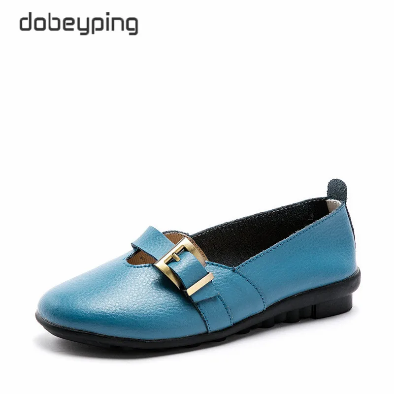 Dobeyping/Новинка; сезон весна-осень; женская обувь из натуральной кожи на плоской подошве; женские лоферы без застежки; женская обувь с пряжкой; большие размеры 35-44 - Цвет: Light Blue