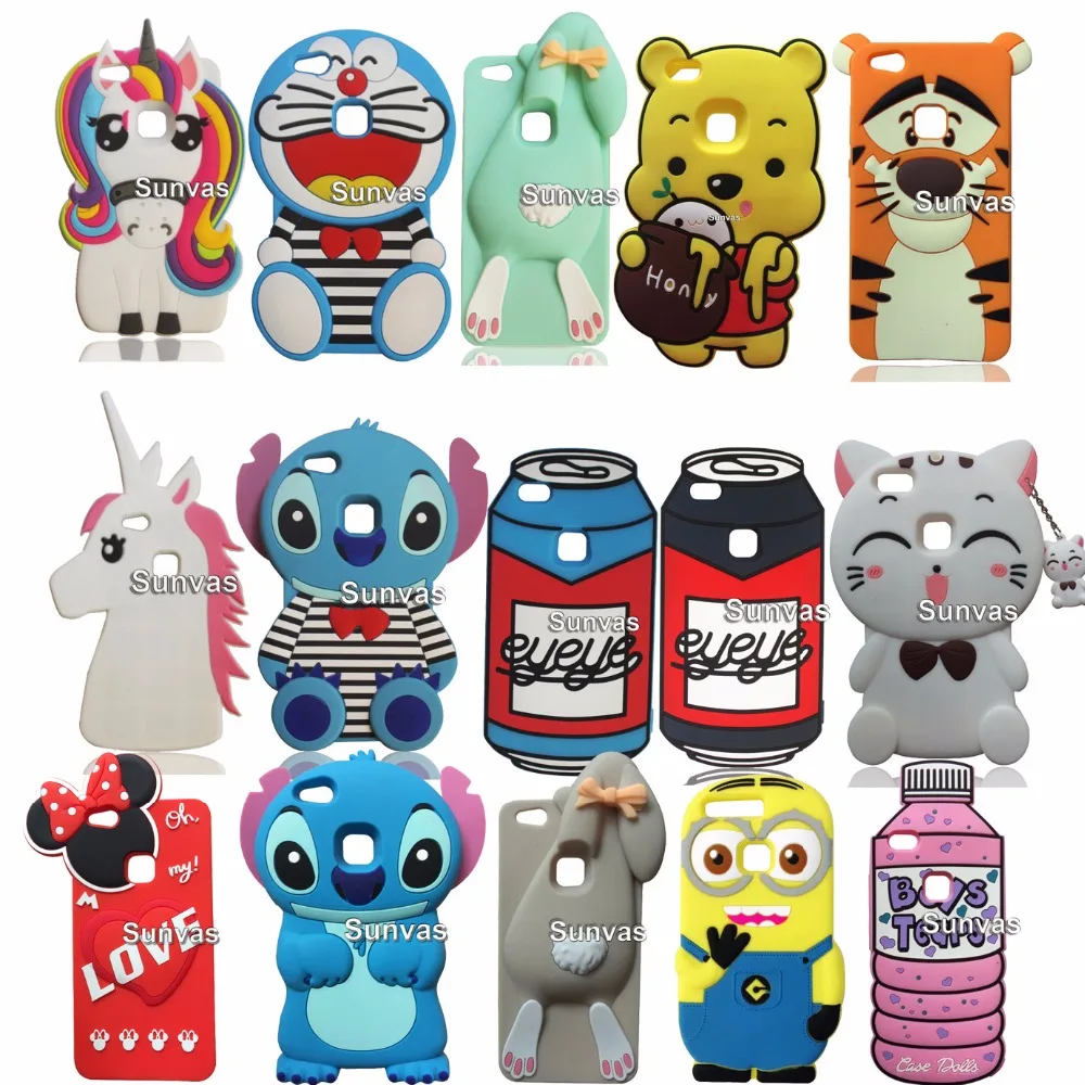 

3D Cute Cartoon Soft Silicone Teddy Bear Stitch Doraemon Unicorn Rabbit Mobile Phone Case Back Cover Skin For Huawei P10 Lite