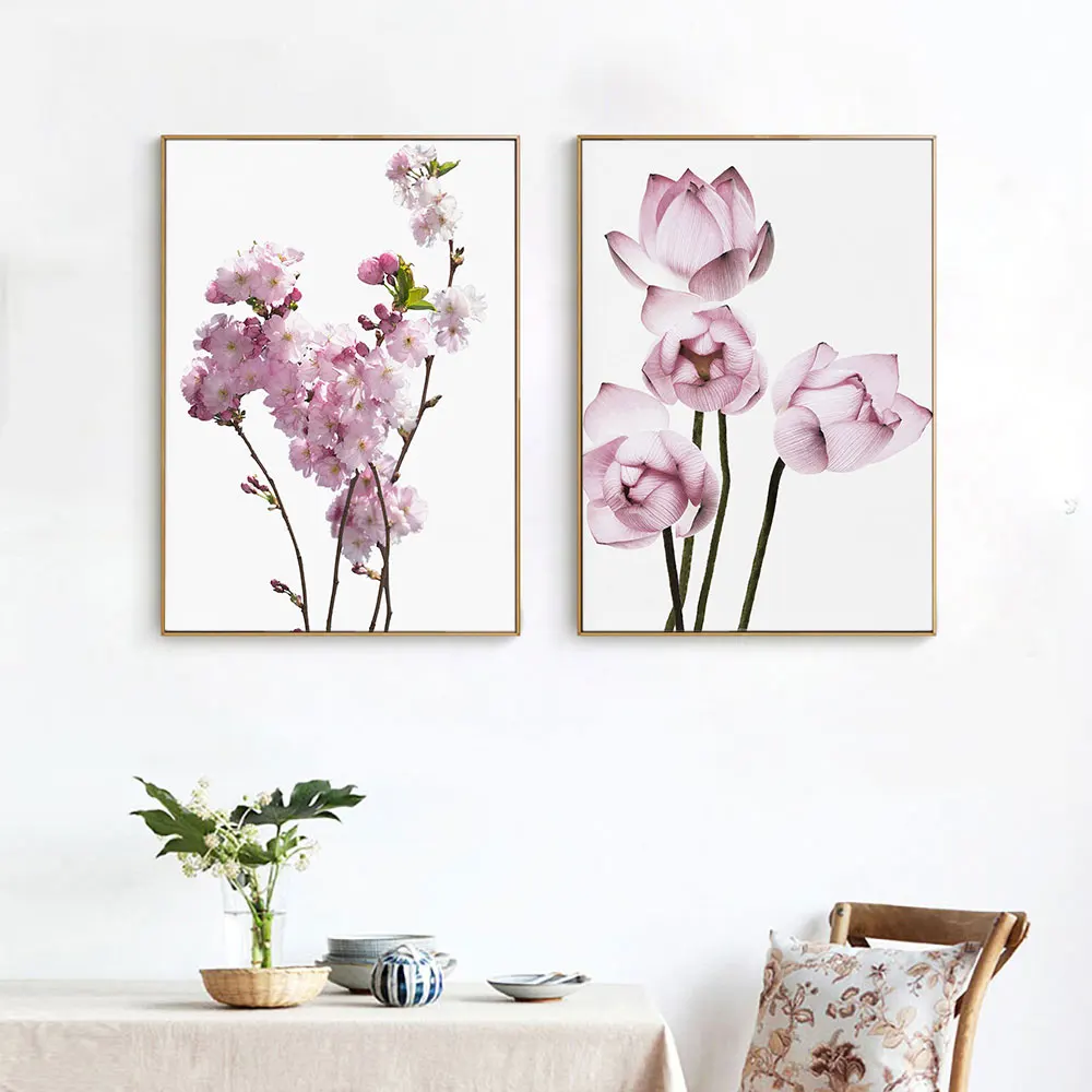 Pink Flower Canvas Art Posters Floral Prints Painting Wall Art