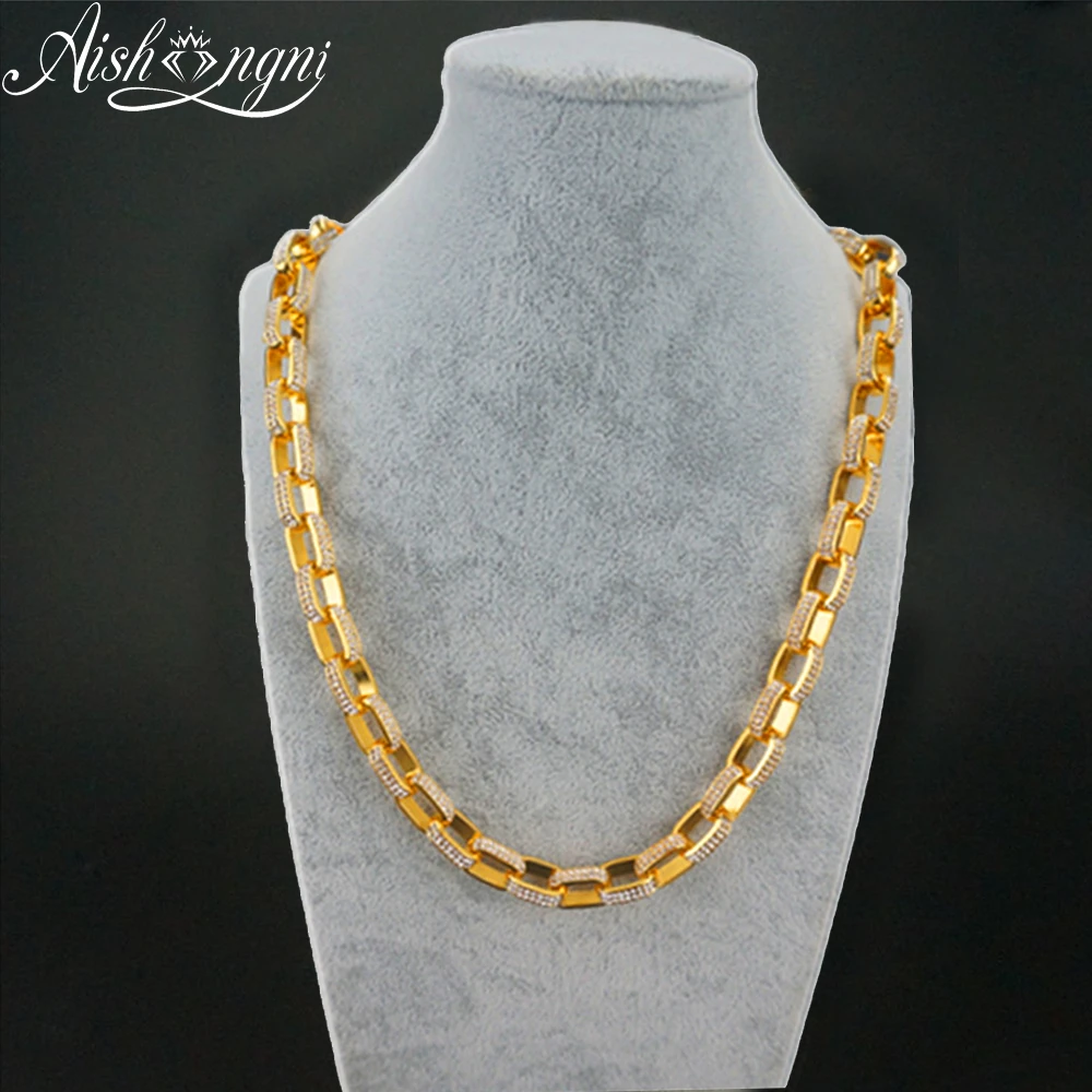 24k Gold Square Chain Link Long Necklace Men Women Hip Hop Rap Jewelry Top Quality 50cm 60cm 75cm Chain Necklaces Aliexpress