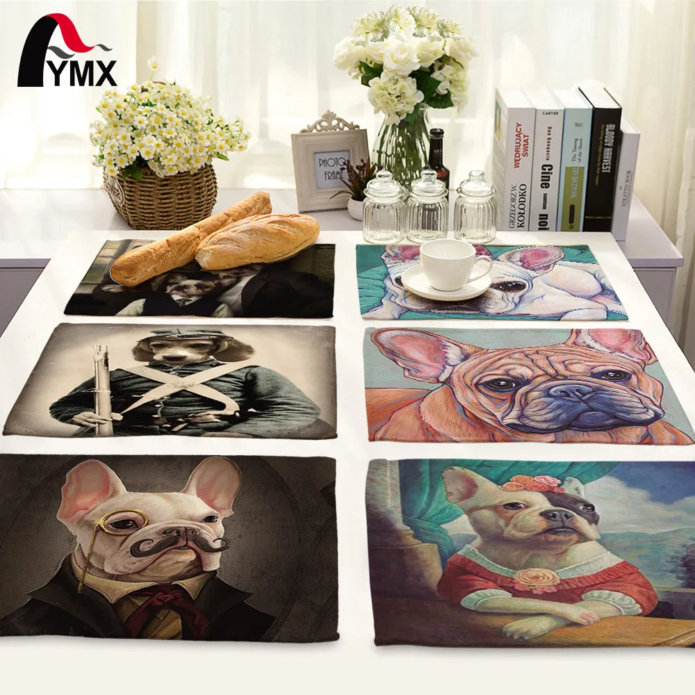 

American Style Polyester Cartoon Dog Printed Table Napkins Dinner Napkins Dish Towel Tea Coffee Table Decor Western Mats 42*32cm