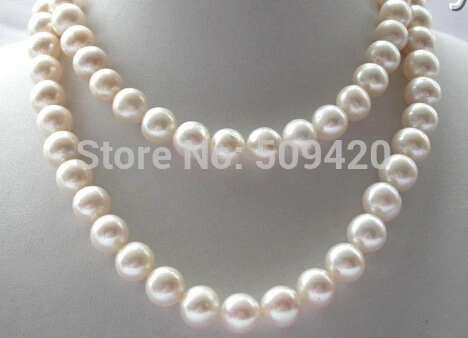 

Free Shipping ~~ stunning long 34" big 10-11mm round white freshwater pearl necklace