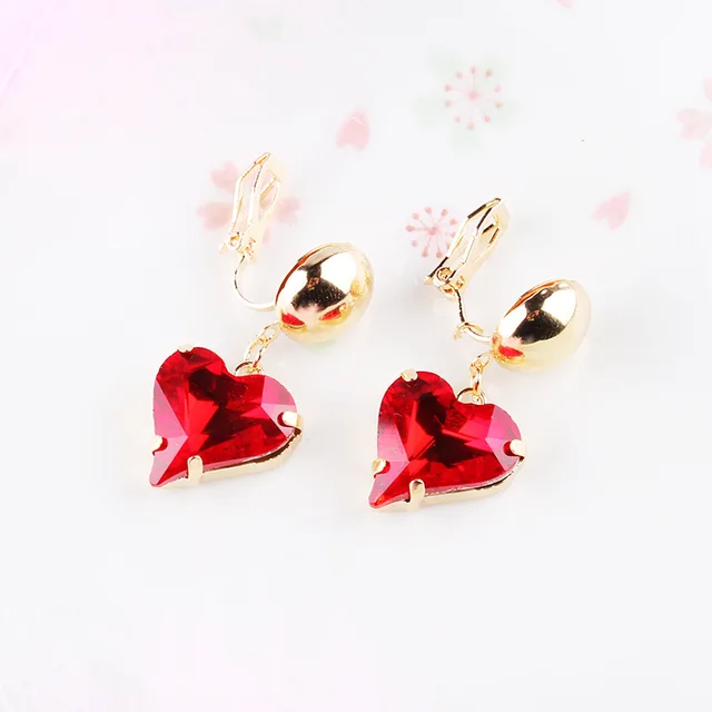 Kovtia 2018 New Design Austrian Crystal Heart Clip On Earrings Kovtia 2018 New Design Austrian Crystal Heart Clip On Earrings Without Piercing Charm Women Red Stone