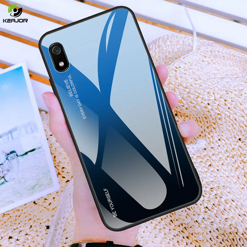 

Tempered Glass Case For Xiaomi Redmi 7A Case Soft Edge Luxury Gradient Cover Full Protection Hard Bumper For Redmi 7A 7 A Cover