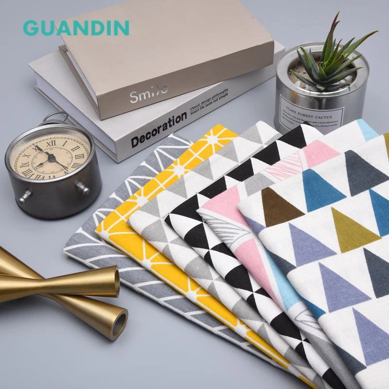 

GUANDIN,2019 New Cartoon Geometric Series Cotton Linen Fabric For Handmade Hometextile Cloth For Table Cloth,Curtain,Half Meter