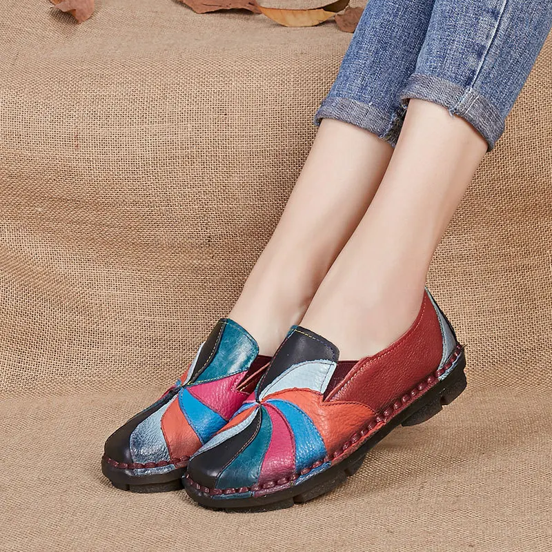 Handmade Vintage Flat Shoes Women Genuine Leather Flats Casual Soft Loafers Moccasins Female